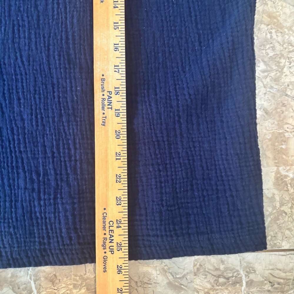 Kaktus Navy Crinkle 100% Cotton Gauze Boxy Top 1X Raw Fringe Edge - Picture 9 of 9